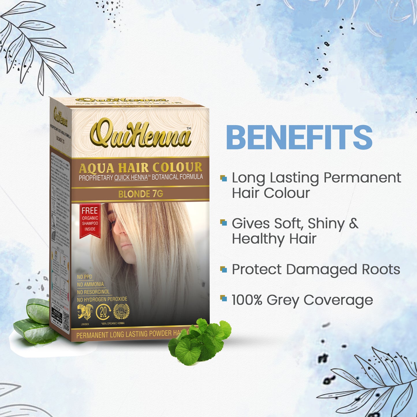 QuikHenna Organic Aqua Powder Hair colour- 7G Blonde 110gm