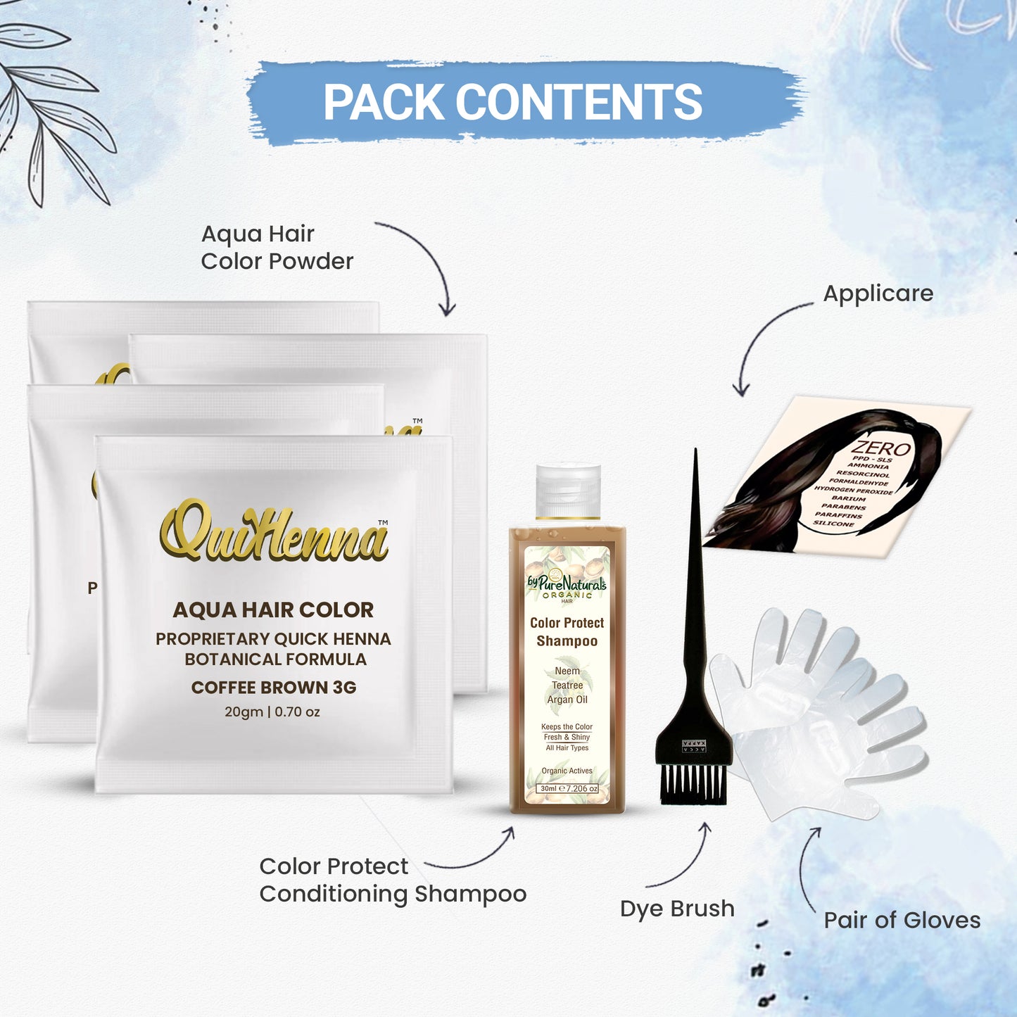 QuikHenna Organic Aqua Powder Hair colour- 3G Coffee Brown 110gm