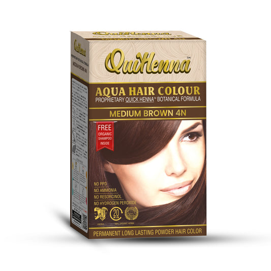 QuikHenna Organic Aqua Powder Hair colour- 4N Medium Brown 110gm