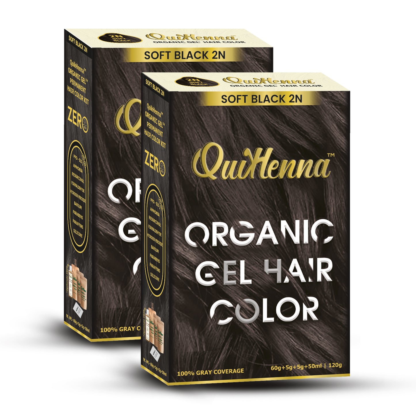 QuikHenna PPD & Ammonia Free Organic Gel Permanent Hair Colour 2N Soft Black for Men & Women 120GM Pack of 2