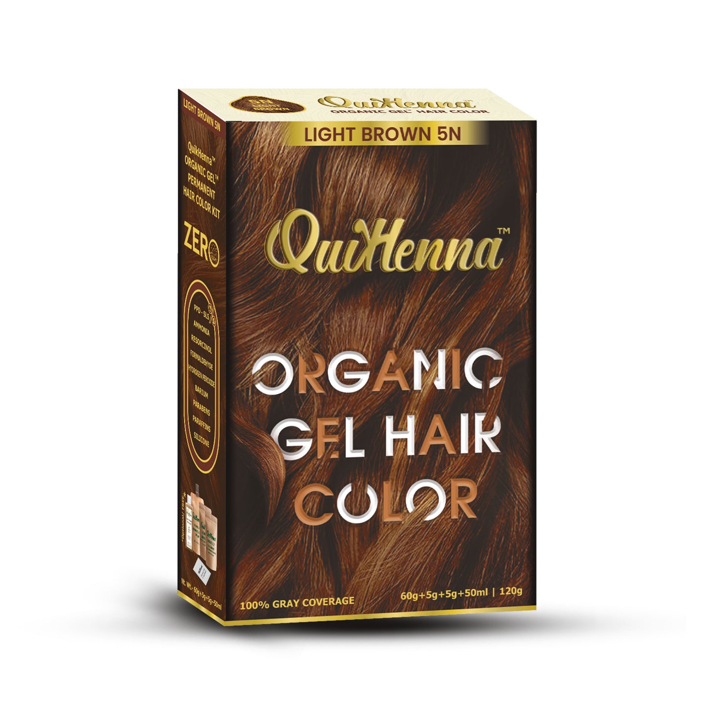 QuikHenna PPD & Ammonia Free Organic Gel Permanent Hair Colour 5N Light Brown for Men & Women 120GM