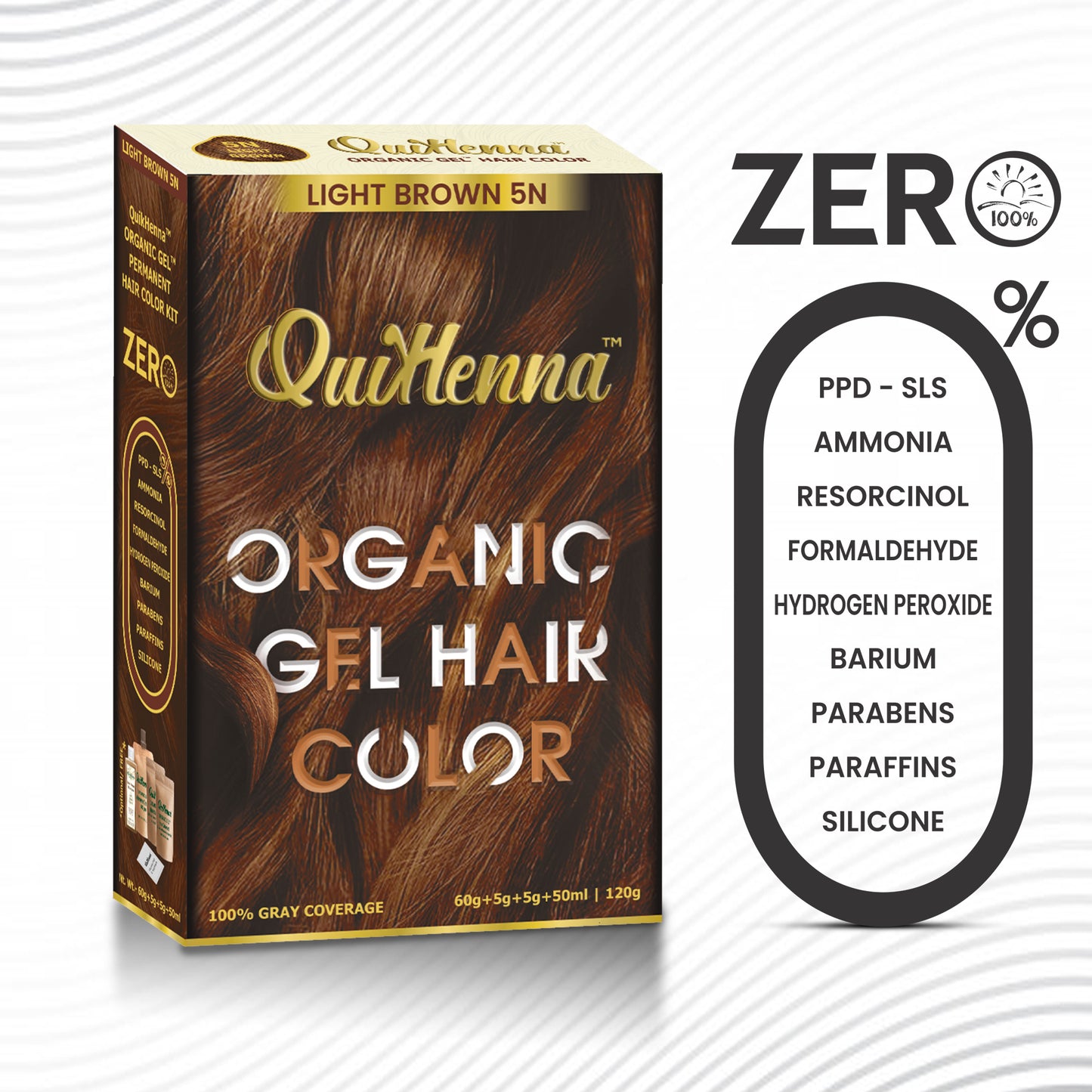 QuikHenna PPD & Ammonia Free Organic Gel Permanent Hair Colour 5N Light Brown for Men & Women 120GM Pack of 2