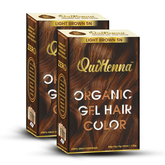QuikHenna PPD & Ammonia Free Organic Gel Permanent Hair Colour 5N Light Brown for Men & Women 120GM Pack of 2
