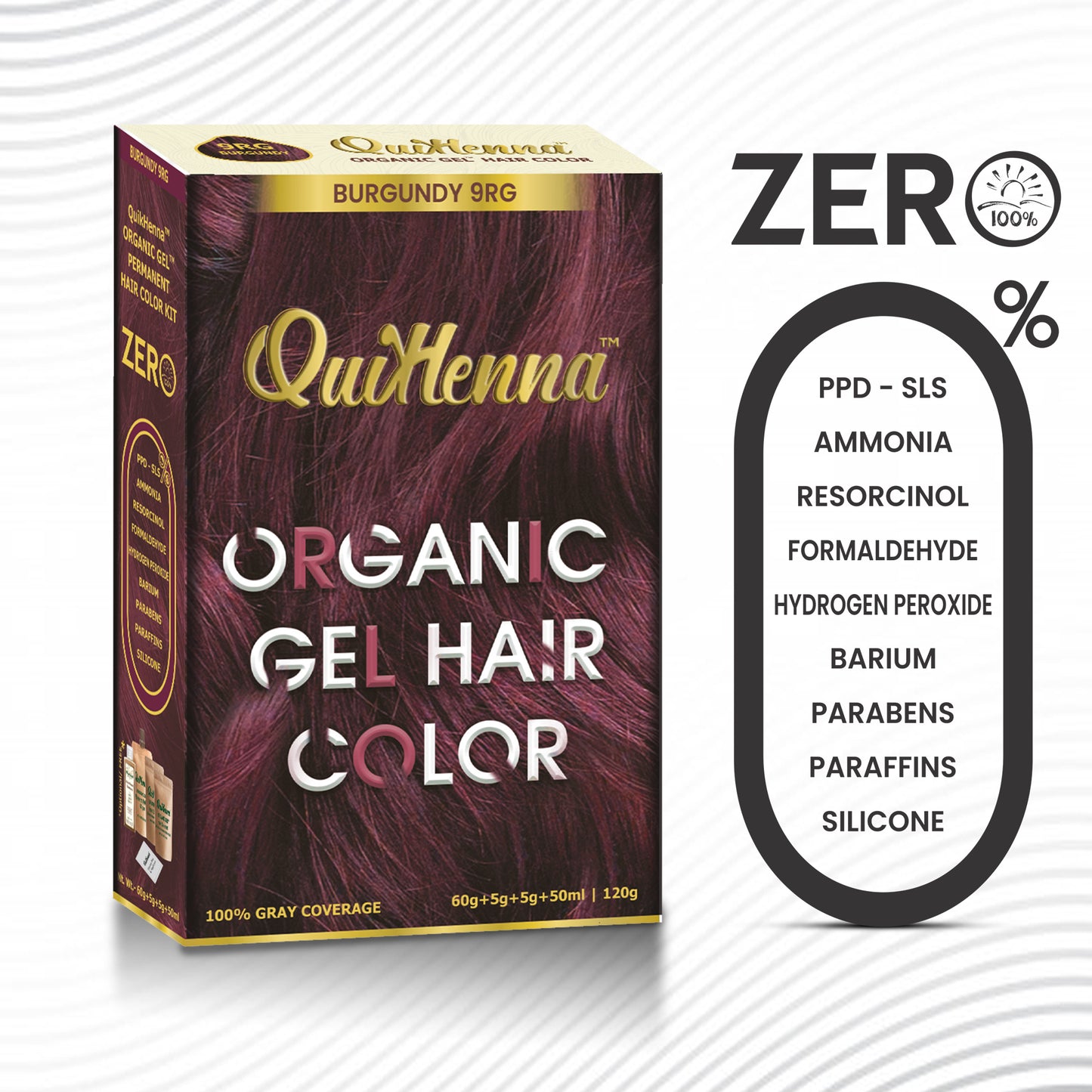 QuikHenna PPD & Ammonia Free Organic Gel Hair Colour 9RG Burgundy for Men & Women 120GM