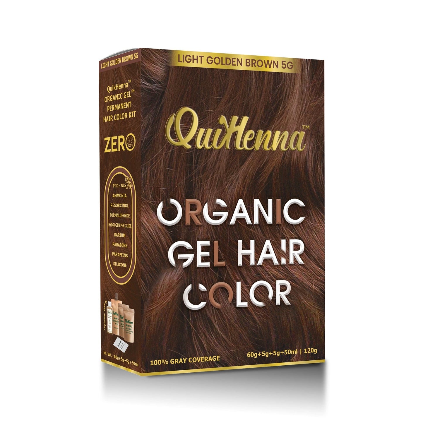 QuikHenna 5G Light Golden Brown Damage Free Organic Gel Hair Color 120g - QUIKHENNA