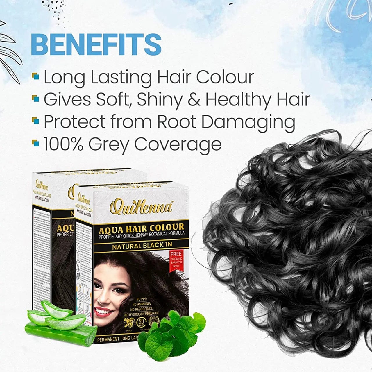 QuikHenna Aqua Powder 3N Dark Brown Hair Color For Unisex 110g (pack of 2) - QUIKHENNA