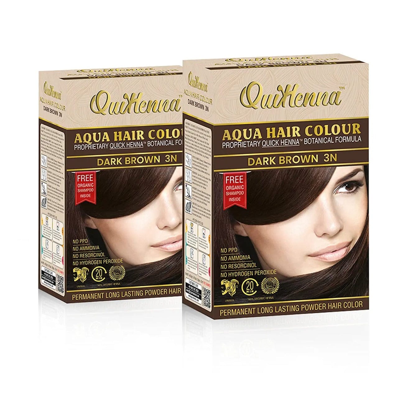 QuikHenna Aqua Powder 3N Dark Brown Hair Color For Unisex 110g (pack of 2) - QUIKHENNA