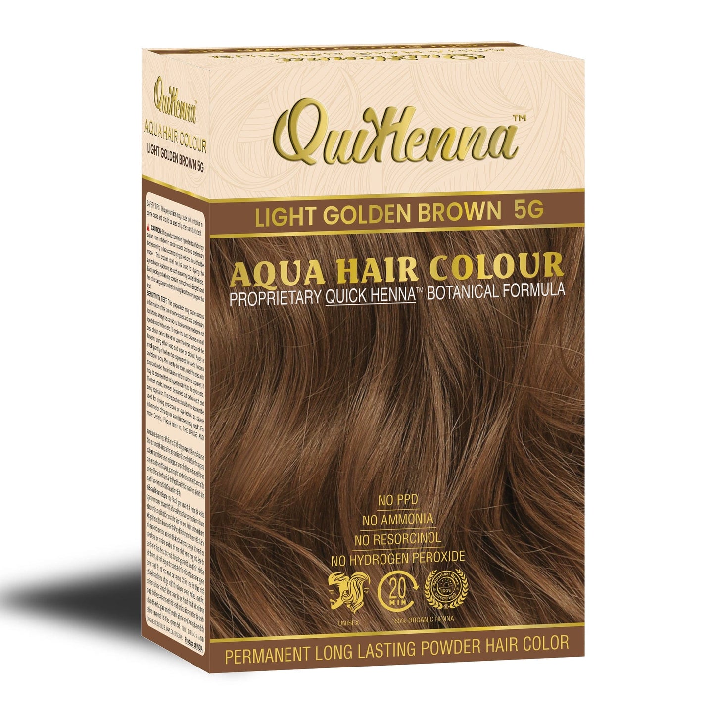 QuikHenna Aqua Powder 5G Light Golden Brown Hair Color For Unisex 110g (pack of 2) - QUIKHENNA