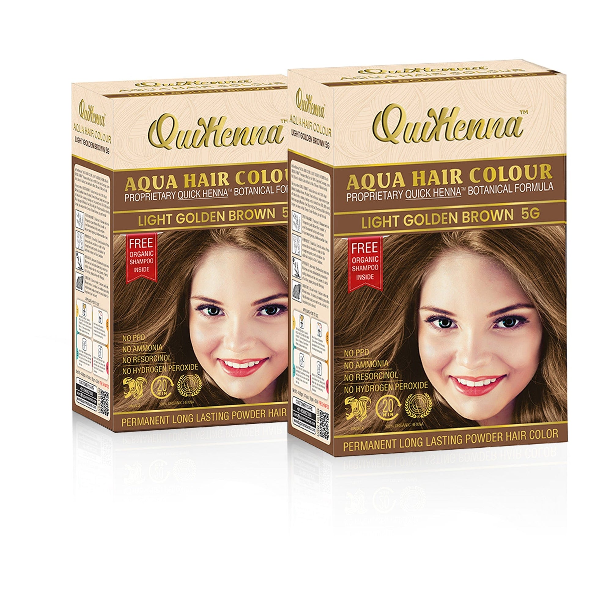 QuikHenna Aqua Powder 5G Light Golden Brown Hair Color For Unisex 110g (pack of 2) - QUIKHENNA